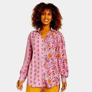 NWT Knox Rose Women’s Long Sleeve Button Down Pink Floral